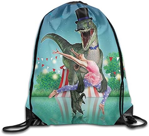 FYW Modern Scary Dinasor In Circus Holding Dancinr With A Ballerina With Stars And Moon In Sky Drawstring Bags Tour Backpack For Teens College