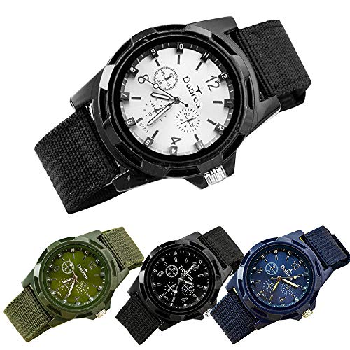 Military Watch,Men Analog Watches Army Filed Tactical Sport Wrist Watches Canvas Strap Calendar Date (Purple -3)