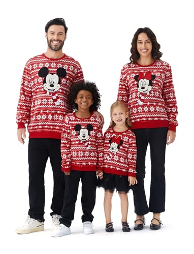 Disney family matching sweatshirt Stitch Mickey Spiderman print long sleeve winter Christmas mom dad kids loose fit red