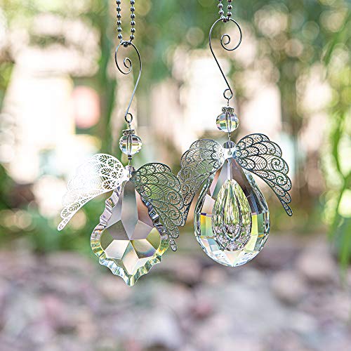 Clear Angel Crystal Prism - Window Prism Rainbow Large Crystal Suncatcher for Windows Outdoor Garden Christmas Hanging Decor Set of 2 (Angel Wings)