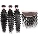 WENYU Brazilian Virgin Deep Wave Human Hair 3 Bundles with Frontal Lace Closure 13x 4 Ear to Ear Lace Frontal with Bundles Weave Natural Black(Deep 18 20 22+16 Frontal, Deep Wave Bundles with Frontal)