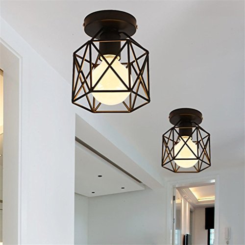 Vintage Ceiling Light, MKLOT Ecopower Industrial Style Square Semi Flush Mount Ceiling Lighting Lamp Fixture 5.91" Wide with Cage in Black