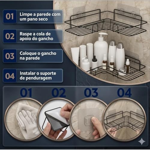 Kit 2 Prateleiras de Canto para Banheiro Sem Furo – Porta Shampoo e Sabonete Organizador para Box Design Moderno em Alumínio Antiferrugem com Fixação Adesiva