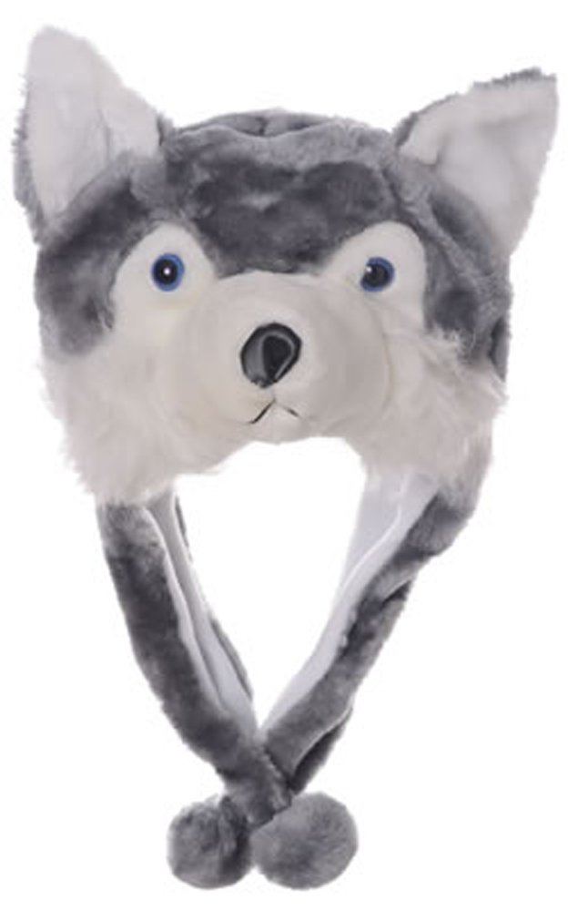 Animal Head Super Soft Plush Childrens Hat - Husky, Husky, Size 9x7x1