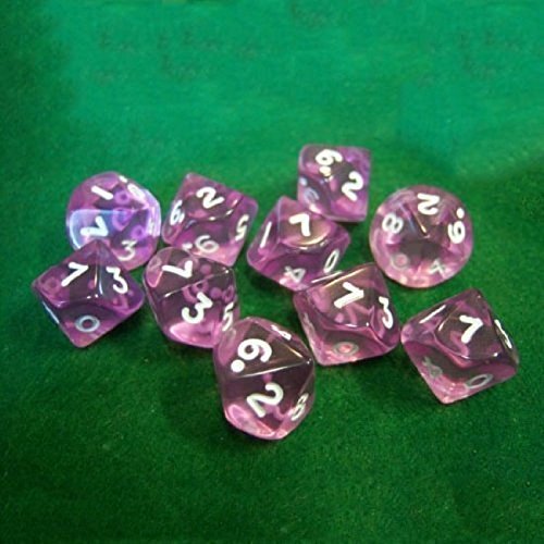 10D10 Dice Set, Transparent Orchid/White