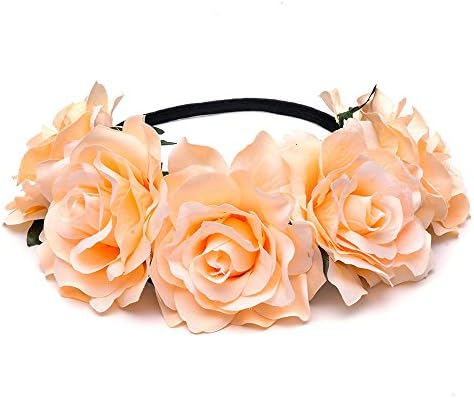dolly2u Rose Flower Princess Headband Wedding Prom Beach Floral Garland Hairband#Champage
