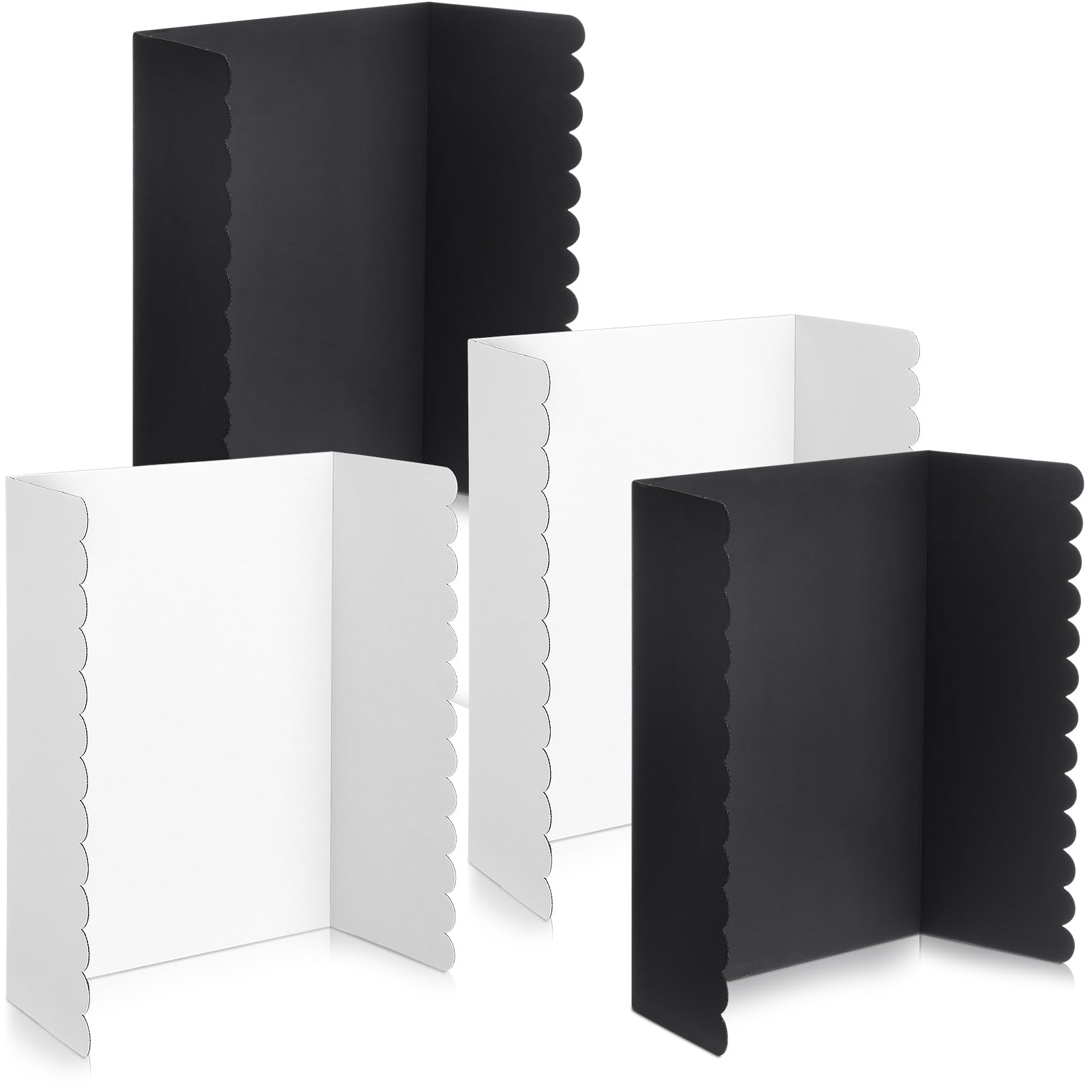 Photo 1 of Mooliwe 4 Pack 24" x 16" Trifold Poster Board Tri Fold Poster Board Foldable Corrugated Presentation Display Scalloped Borders for Science Fair, School Project, Graduation Photo Display(Black White)