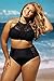 EVALESS Womens Stylish Patterned High Waisted Bikini Set Swimsuit X-Large Size Black