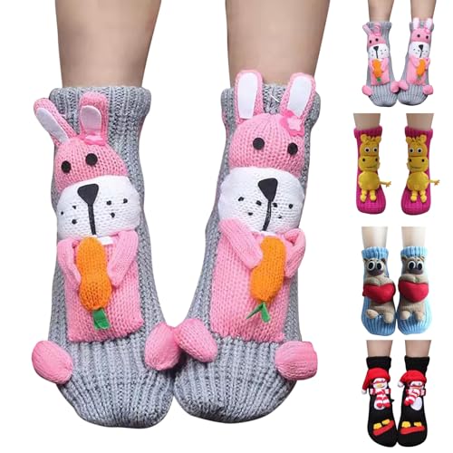 3D Knit Animal Socks for Women – Ladies Christmas Socks, Cute Hug Bunny, Sloth & Giraffe Design, Warm Cozy Slippers for Indoor Winter Wear, Christma Stocking Gifts