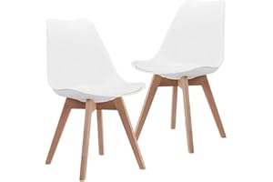 CangLong Mid Century Modern Dining Chair with Wood Legs for Kitchen, Living Dining Room, Set of 2, White