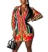 Remelon Womens Floral Print Button Down Collar Long Shirt Dress Blouse Mini Dress