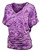 LL WT1114 Womens V Neck Short Sleeve Tie Dye Shirring Dolman Top XXL Purple