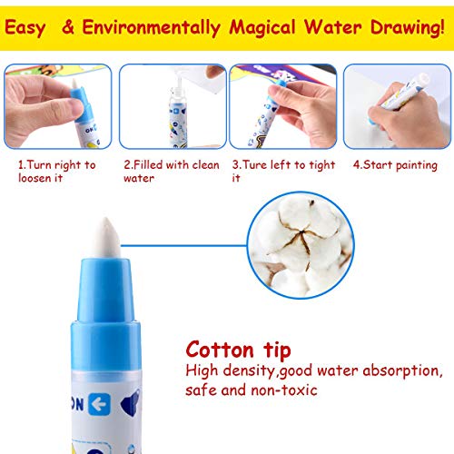 pipigo Water Doodle Mat, Kid Aqua Magic Drawing Mat Coloring Paint Pad for Toddlers with 4 Water Pens and 6 Models, Large Size for 2-3 Kids(31.5" X 23.6")