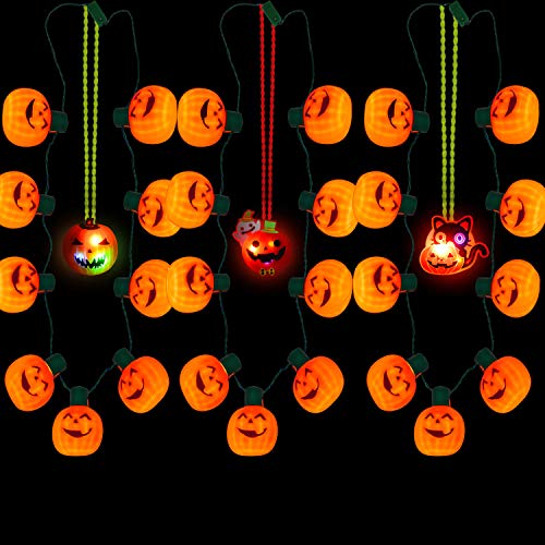 U-Goforst Pack 6 LED Halloween Pumpkin Jack O Lantern Necklace Light up Flashing Party Favors Decoration for Kids Women Men Family Pack