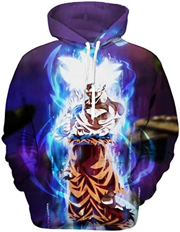 Men's Dragon Ball Hoodie 3D Cartoon Anime Printed Hooded Pullover Sweatshirt with Kangaroo Pocket