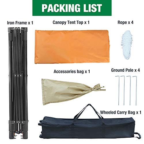 kdgarden 10' x 10' Easy Pop Up Canopy Portable Instant Canopy Shelter for Outdoor Party and Commercial Use, 300D Silver Coated UV Canopy Tent with Wheeled Carry Bag, Orange - Thumbnail 5