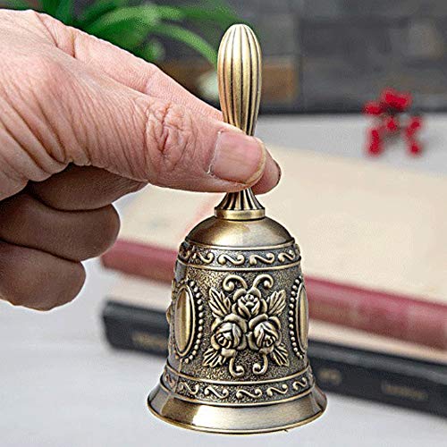 Famgee Zinc Alloy Multi-Purpose Hand Bell Metal Jingle Service Loud Call Bell for Wedding Decoration, Alarm, School Church Classroom, Bar (Bronze)
