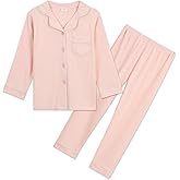 Aablexema Unisex Kids Pajamas Set Button-Down Long Sleeve Cotton Sleepwear Lounge Set for 5-13 Years