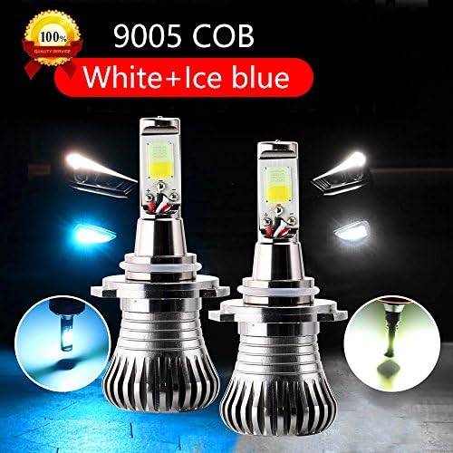 RCJ 9005 9006 HB3 HB4 LED Fog Light Bulb White 6000K Ice Blue 3000K Car CREE Dual Colors Switchback Strobe Lamps 12V 60W Replacement Modification Super Bright(White+Ice Blue)