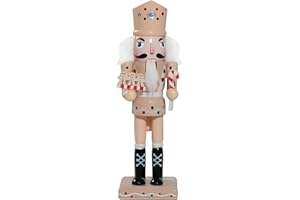 HTMOVAET Gingerbread Man Nutcracker Christmas Decorations - 10 Inch Gingerbread Candy Chef Nutcracker Figure Christmas Ornament Gifts for Shelves Tables Xmas Holiday Home Decor