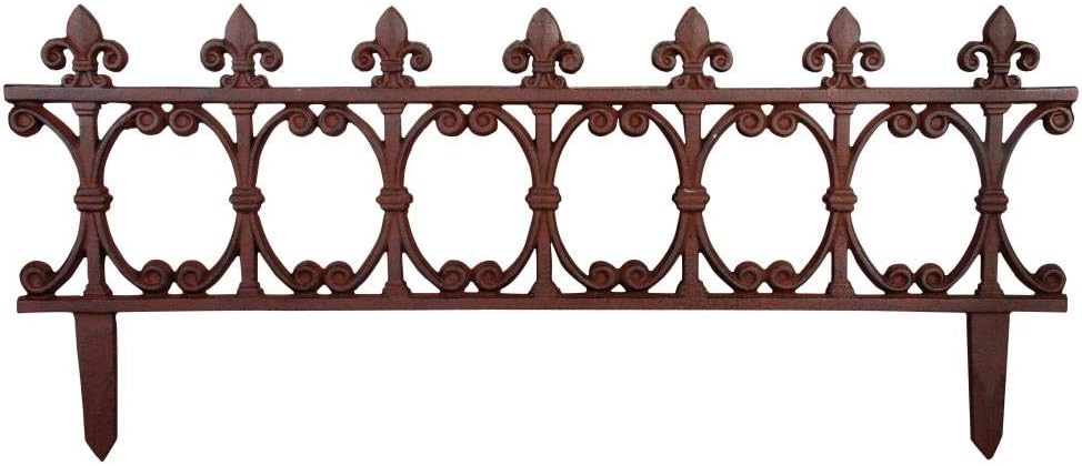 Esschert Design Beetzaun Klassik, breiter Zierzaun aus Gusseisen, 82 x 36 cm, Beet Abgrenzung mit Erdspieß