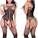 MMkiss Sexy Lingerie Women Fishnet Sheer Open Crotch Body Stocking Bodysuit Lingerie Black