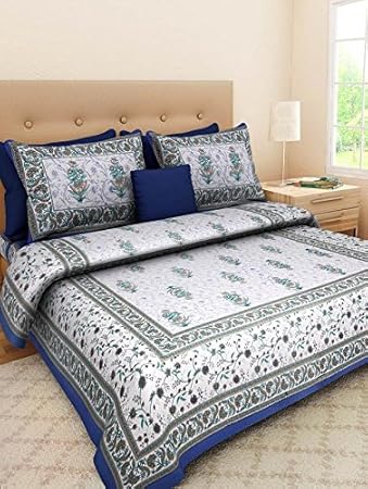 Bed Zone collection Floral Printed 144 TC Cotton Double Bedsheet With 2 Pillow Cover