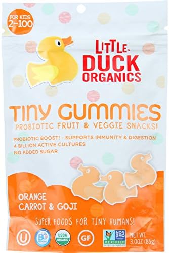 Little Duck Organics Probiotic Fruit and Veggie Snacks - Organic - Tiny Gummies - Orange Carrot and Goji - Ages 2 Years Plus - 3 oz - case of 6