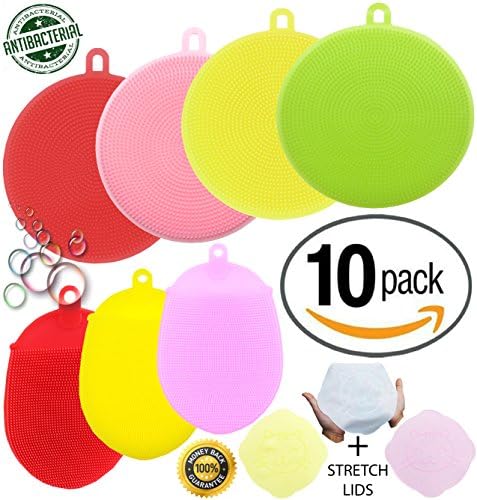Silicone Sponges | Cleaning Sponges &amp; Gloves For Babies &amp; Adults | Silicone Dish Sponges | Antibacterial Kitchen Fruit Sponges | Stretch Lids | Multi-Purpose | Food-Grade | Clean Non-Stick Dishwashing