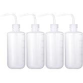 Belinlen 4Pcs 500ml(16oz) Plastic Safety Lab Wash Bottle, Plastic Squeeze Bottle with Scale Labels and Narrow Mouth, Watering