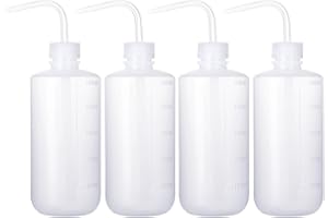 Belinlen 4Pcs 500ml(16oz) Plastic Safety Lab Wash Bottle, Plastic Squeeze Bottle with Scale Labels and Narrow Mouth, Watering
