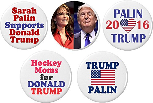 Set 5 Sarah Palin Donald Trump 1.25' Pinback Buttons Pins President Support