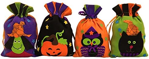 Halloween Drawstring Candy Bags For kids, Trick or Treat, Non Woven Fabrics (4 Packs Pumpkin Witch Owl Cat)