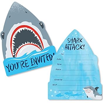 Big Dot Of Happiness Shark Zone Shaped Fill In Invitations Jawsome Shark Viewing Week Party Or Birthday Party Invitation Cards With Envelopes
