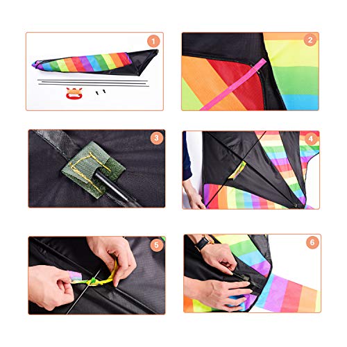 XYH Kite, Colorful Delta Kite -Large Flyer Kite for Kids -60 inches Wide with Long Tail 79 Inches Long for Children Family Outdoors.
