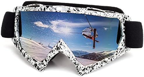 BASUNE Motocycle Goggles Anti-fog Ski Goggles Glasses Adult Skiing Snow Goggles with Broader View for Motocycling, Cycling, Skiing, Skatting and Riding (White)