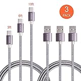 Type C Cable,Ofspower 3Pack 3ft 6ft 10ft Nylon Braided USB C Data & Charging Cable with Aluminum Connector for Nexus 6P/5X, LG G5, OnePlus 2 and More (Black)