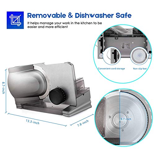 Techwood Meat Slicer Electric Deli Food Slicer Cheese Bread Fruit Veggies Cutter 6.7" Removable Stainless Steel Blade,Adjustable Knob for Thickness, Food Tray & Pusher, Compact Commercial Home Use Techwood Meat Slicer Electric Deli Food Slicer Cheese Bread Fruit Veggies Cutter 6.7" Removable Stainless Steel Blade,Adjustable Knob for Thickness, Food Tray & Pusher, Compact Commercial Home Use