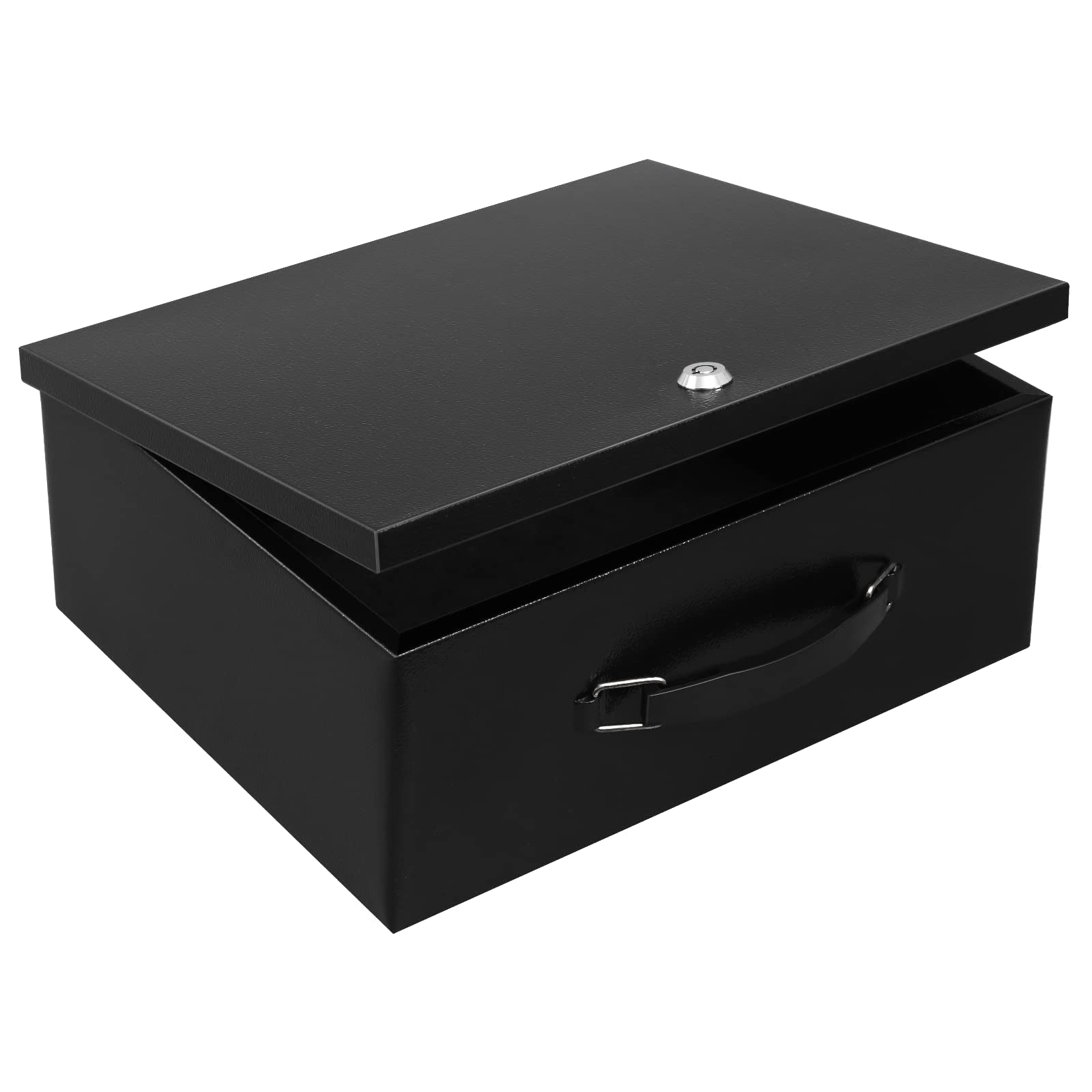 Photo 1 of Dalmbox Portable Metal Safe Box with Key Lock - Fire Resistant Storage for Documents, Car, Home and Outside - X Large 13.2"x 11"x 5.1" Black Box