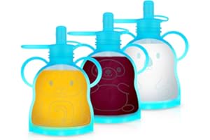 MORLIKE LIVING Morlike Refillable Silicone Baby Food Pouches, Reusable Squeeze Storage containers Bags with Straws for Toddlers Kids, BPA Free & Freezable, 4.5oz (Blue- 3 Pack)