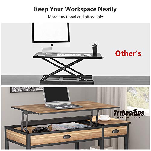 Tribesigns Rustic Lift Top Computer Desk with Drawers, 47 inch Writing