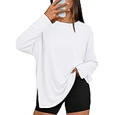 Trendy Queen Oversized Side Slit Tshirts for Women Long Sleeve Workout Tops Fall Fashion Gym Casual Tees Basic Y2K Clothes