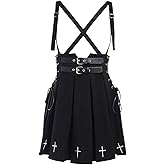 TSMNZMU Women Gothic Pleated Skirt Hight Waist Punk Halter Skirts Harajuku Adjustable Buckle Strappy Short Skirt