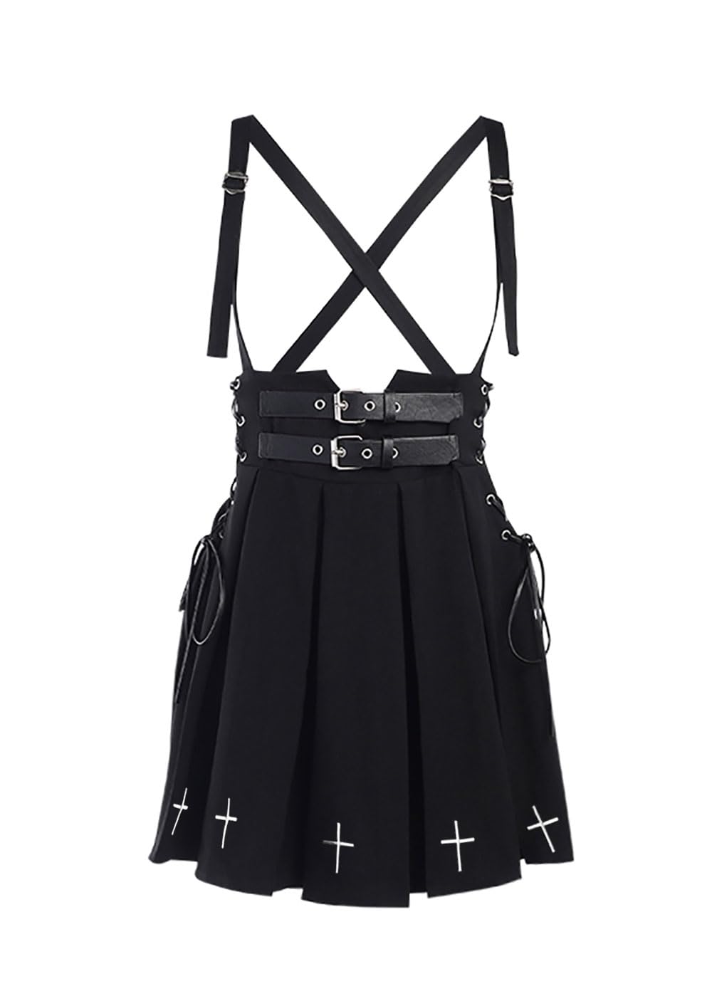 Photo 1 of TSMNZMU Women Gothic Pleated Skirt Hight Waist Punk Halter Skirts Harajuku Adjustable Buckle Strappy Short Skirt