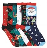 I&S 6 Pairs Christmas Socks, Printed Fun Colorful Festive, Crew Sock Women Colorful Fancy Design Soft (Christmas #1)