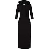 MISSKY Women's Casual Pocket Slim Pullover Maxi Hoodie Dress
