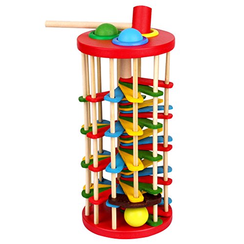 Wooden Toys - Knock The Ball Off the Ladder - Educational Toys, Fun Learning, Exercise Baby Memory, Quality Material, 1 Set