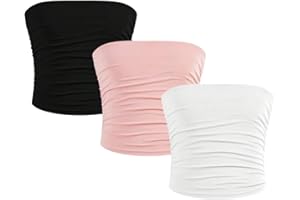 Milumia Girl's 3 Pack Tube Tops Ruched Strapless Sleeveless Solid Basic Bandeau Tops