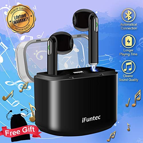 Wireless Headphones, Bluetooth Earphones with Mic Compact in-Ear Mini Cordless Stereo Wireless Earbuds with Portable Charging Case, Compatible for Android Sumsang Huiwei Phones (Black)