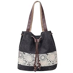 Hiigoo Printing Canvas Shoulder Bag Retro Casual Handbags Messenger Bags (Black)